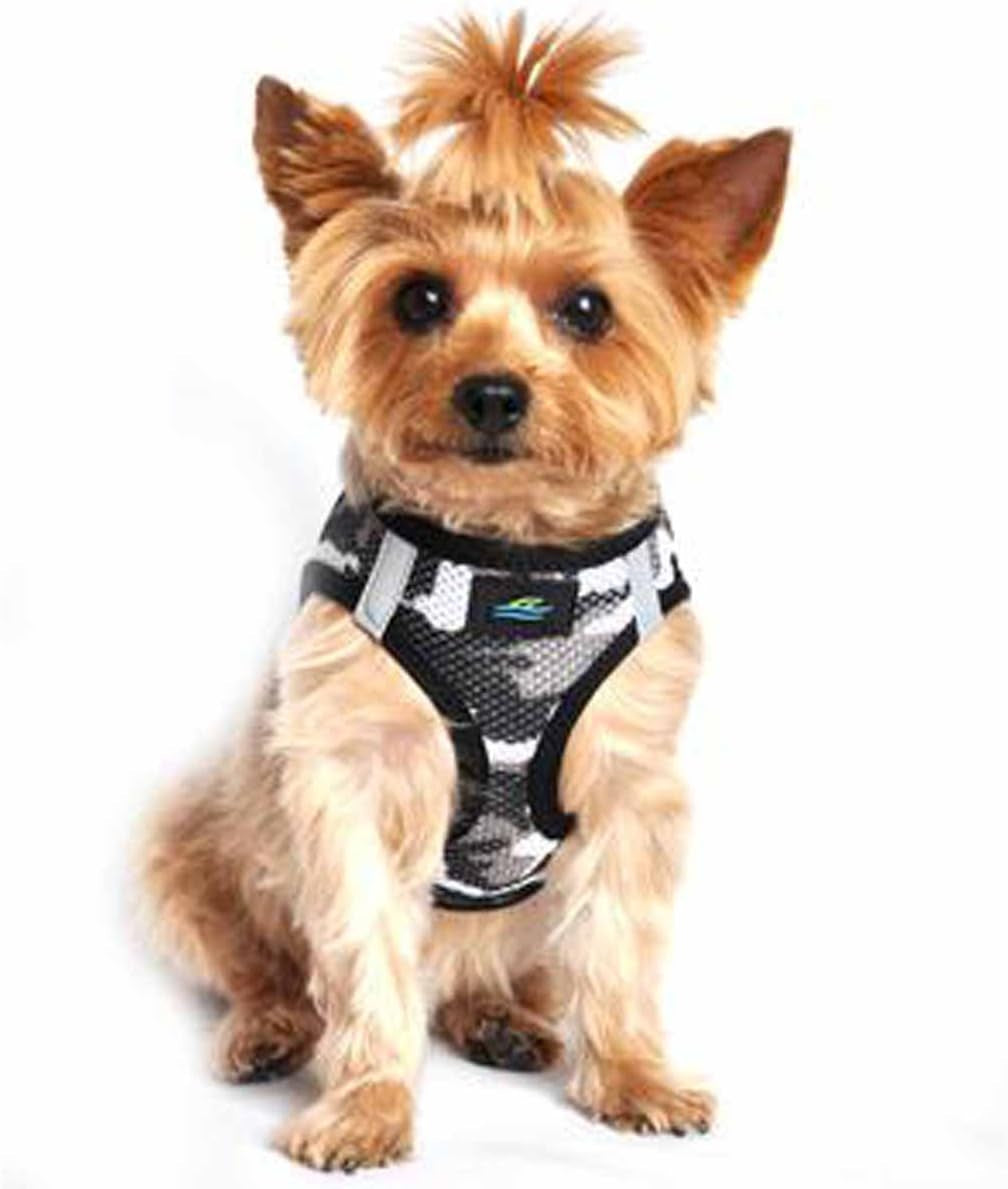 American River Step in Mesh Ultra Choke Free Dog Harness Safety Reflective Strips Camouflage Print Collection - Gray Camo