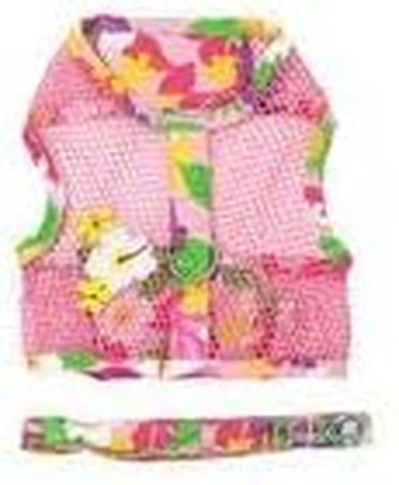 Cool Mesh Dog Harness with Leash Pink Hawaiian Floral