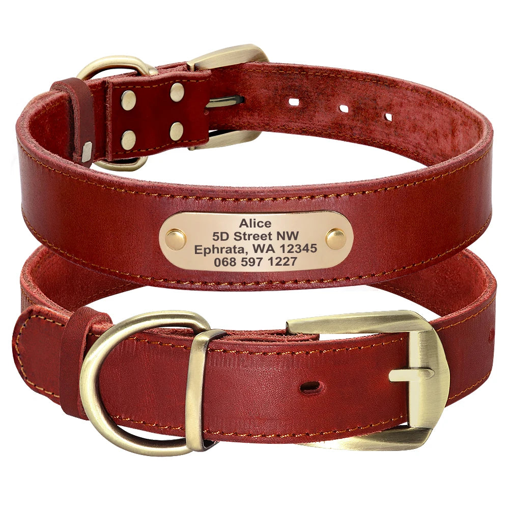 Custom Leather Dog Collar Pitbull Personalized Dog Collars Free Engraved Pet ID Necklace Adjustable for Small Medium Large Dogs
