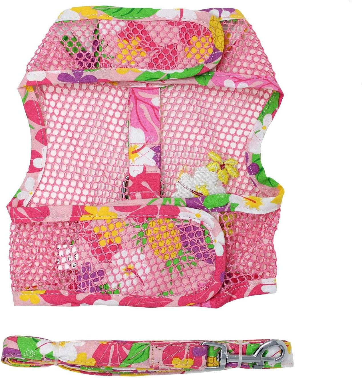 Cool Mesh Dog Harness with Leash Pink Hawaiian Floral