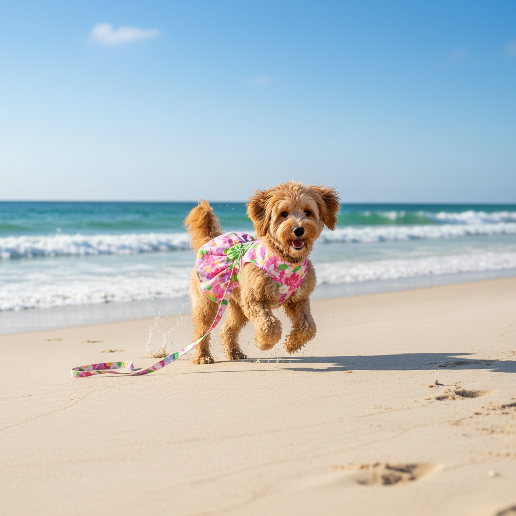 Pink Hawaiian Floral Dog Harness Dress with Matching Leash