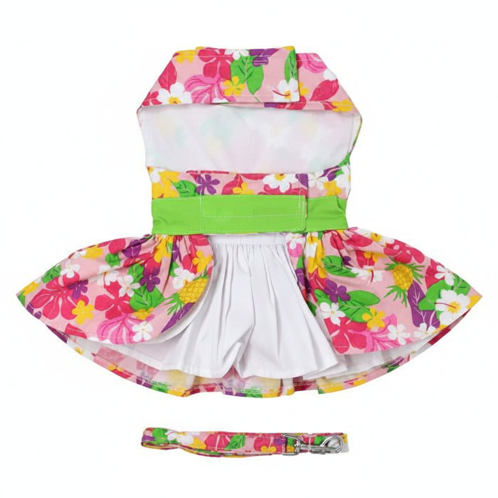 Colorful children's dress with floral patterns on a white background