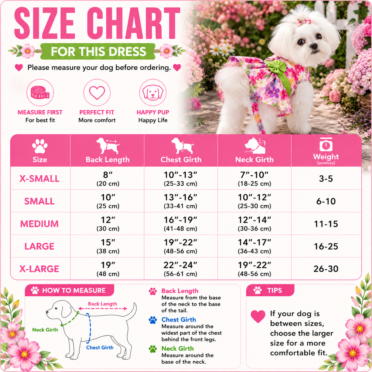 Pink Hawaiian Floral Dog Harness Dress with Matching Leash