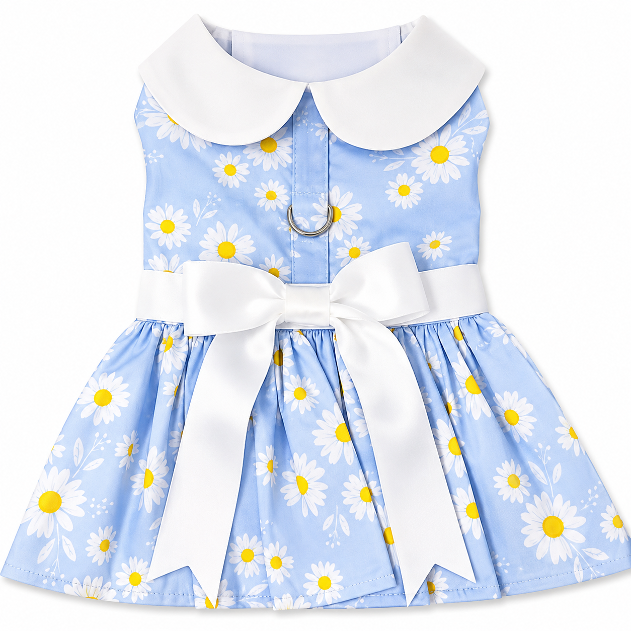 Blue Daisy Dog Dress with Matching Leash