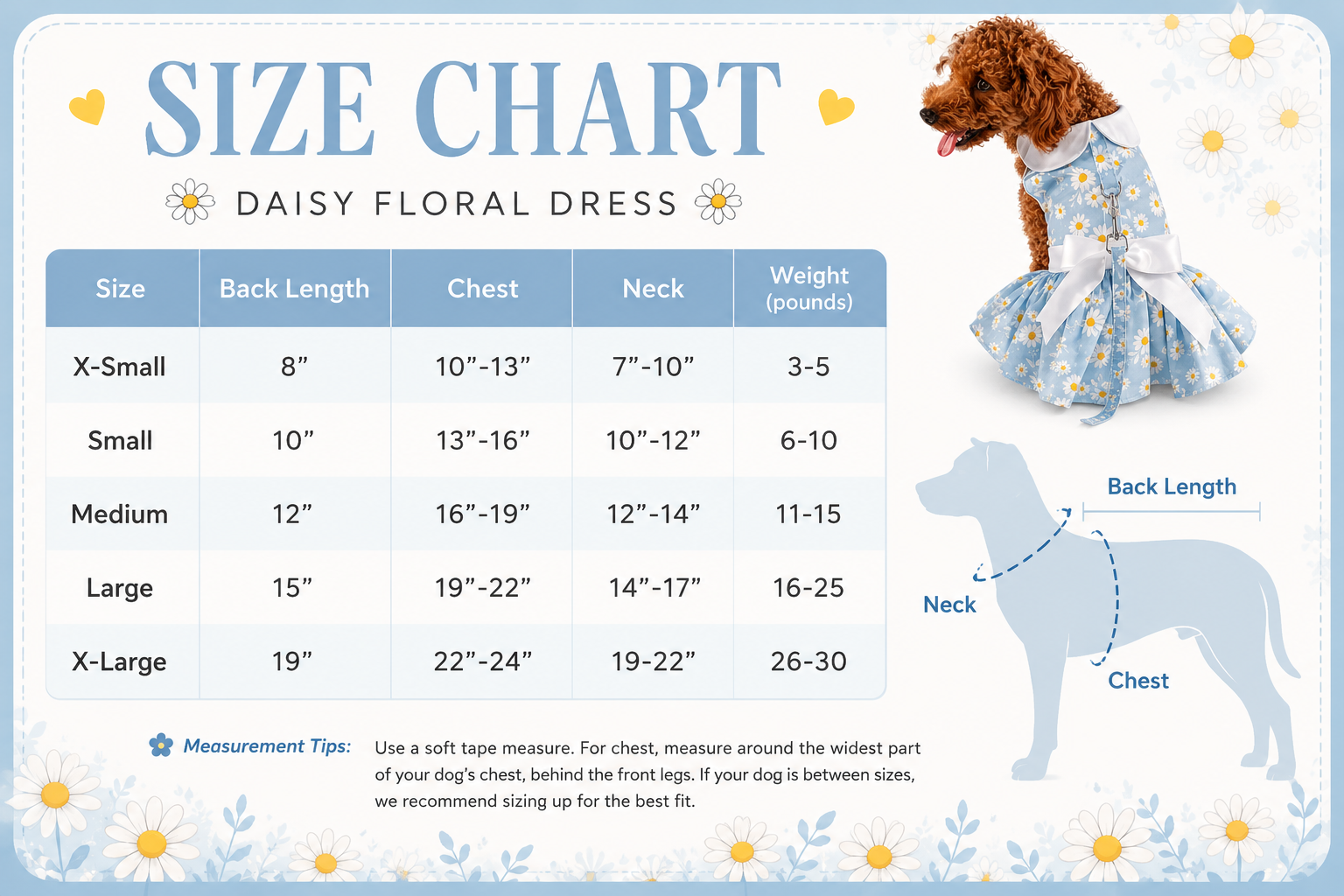 Blue Daisy Dog Dress with Matching Leash