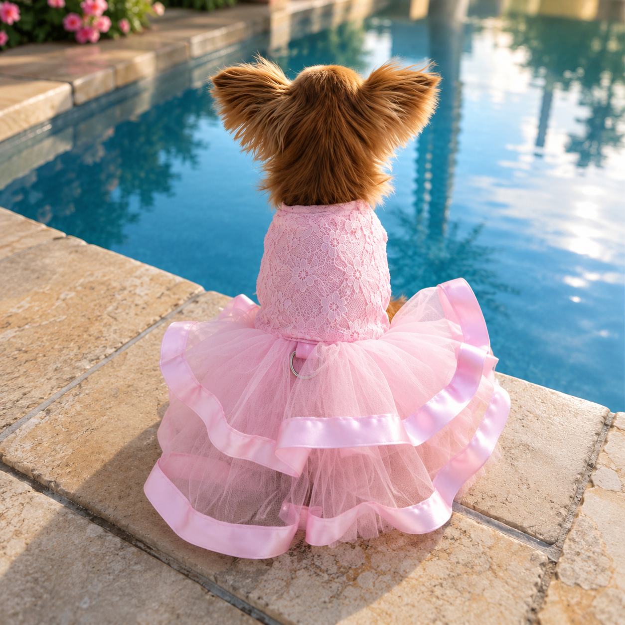 Pink Lace & Ruffles Dog Dress with Matching Leash