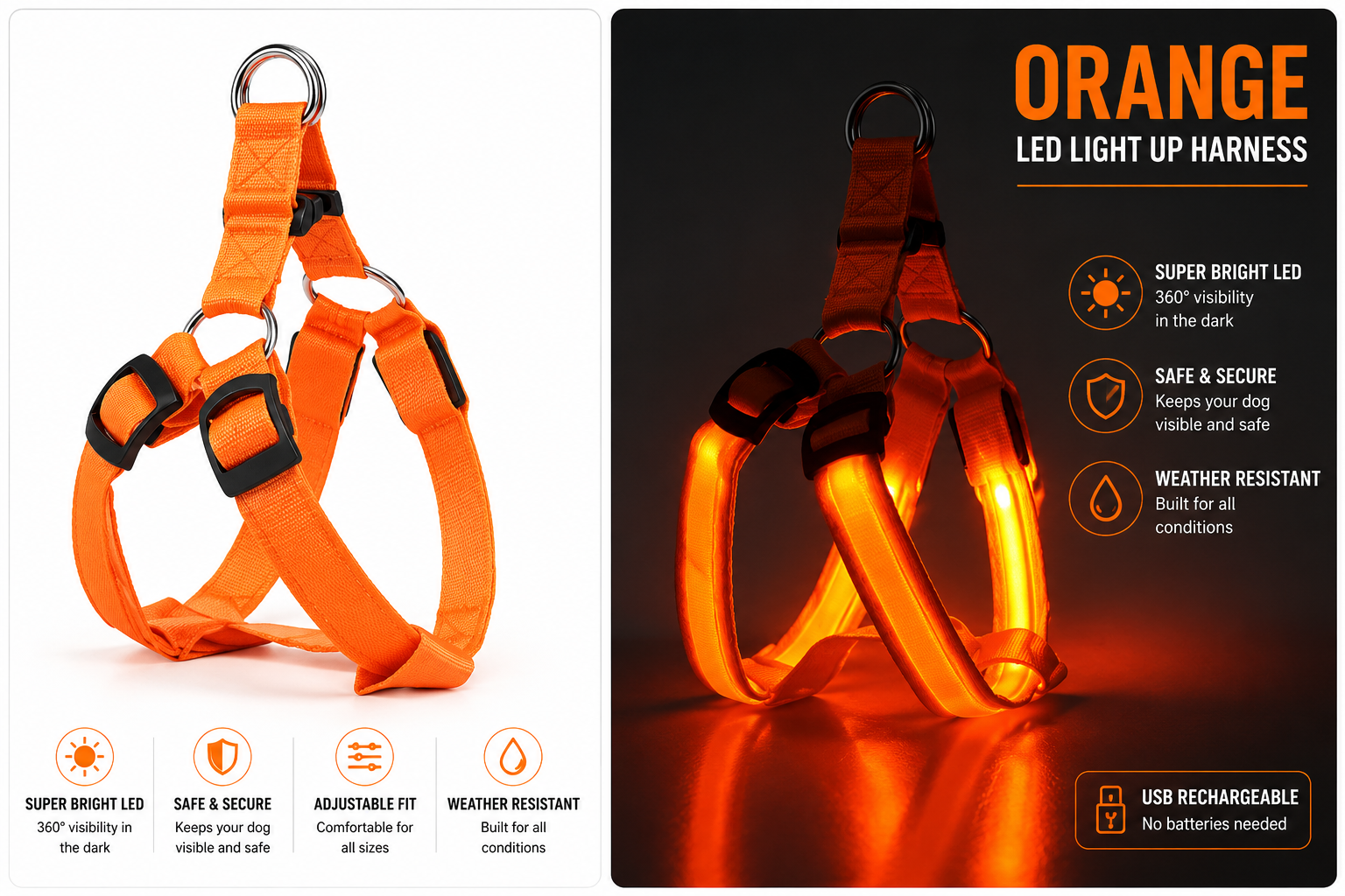 LED Glow Dog Harness – No-Pull Night Safety Vest with 3 Light Modes