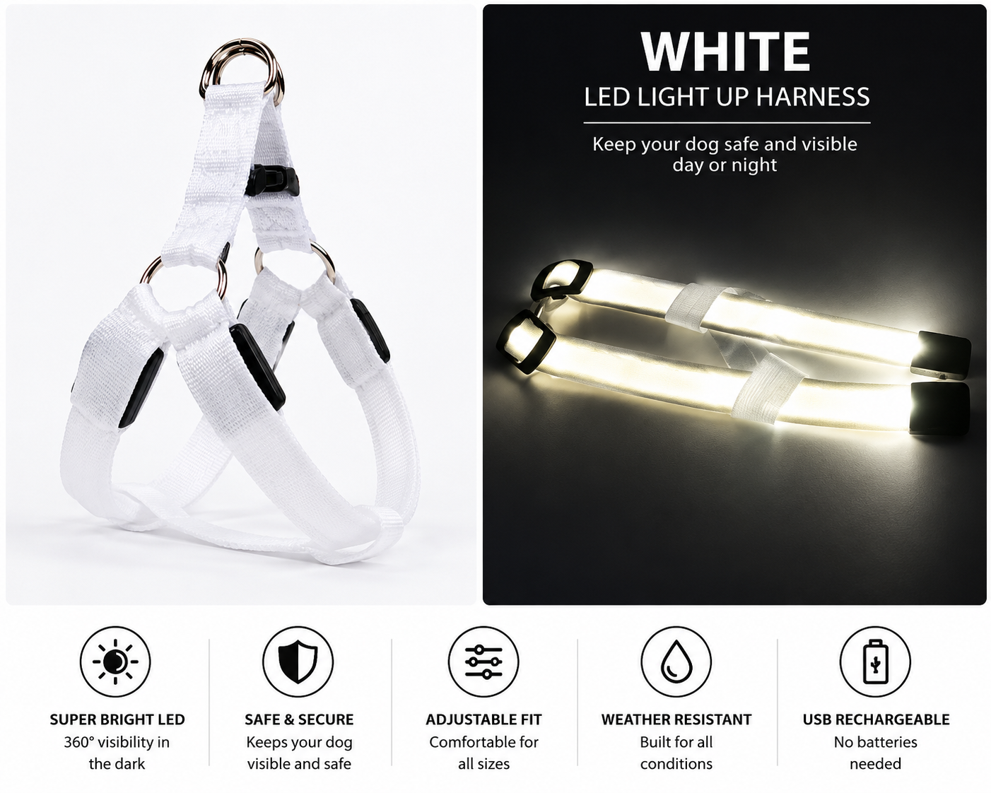 LED Glow Dog Harness – No-Pull Night Safety Vest with 3 Light Modes