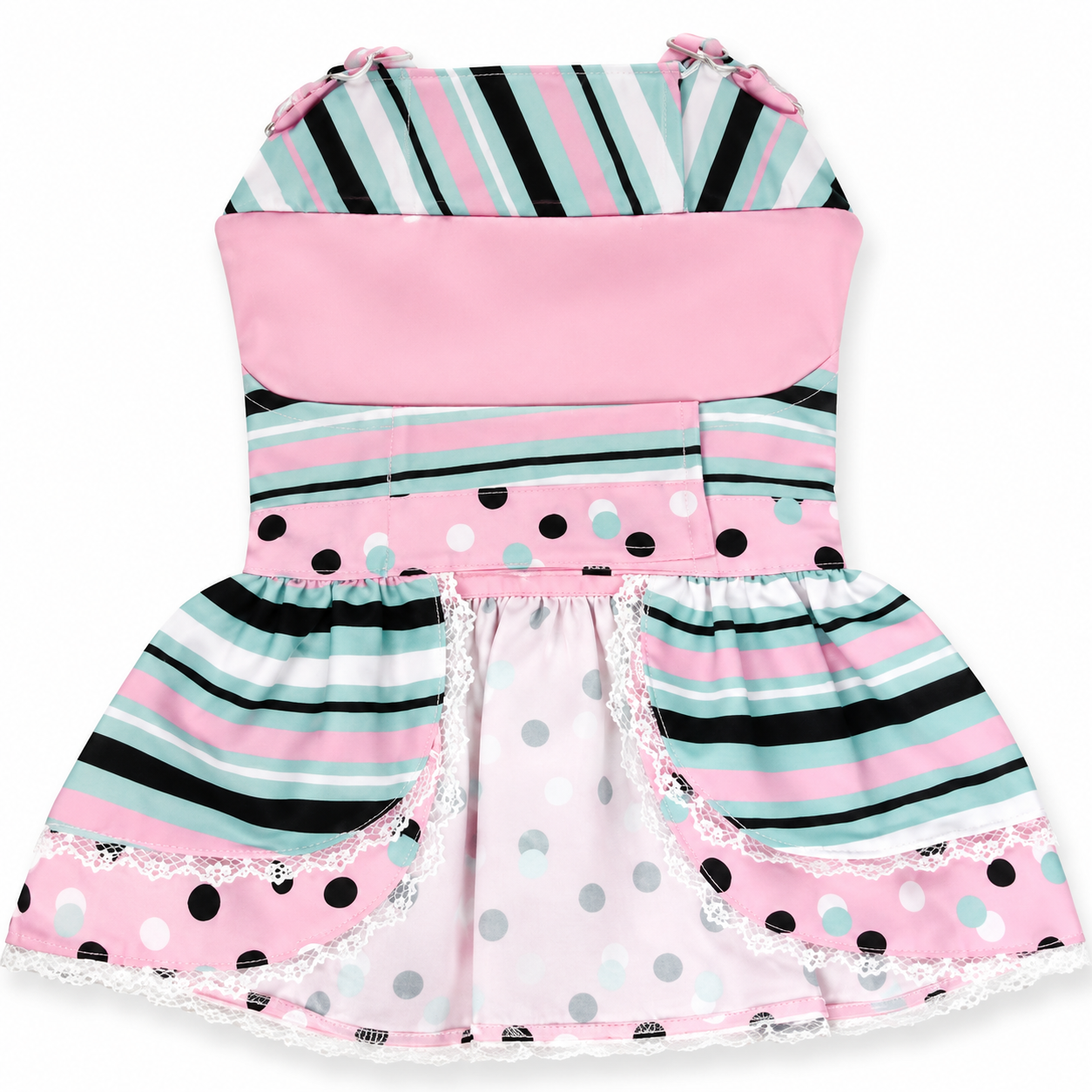 Dots & Stripes Harness Dress – Pink & Teal