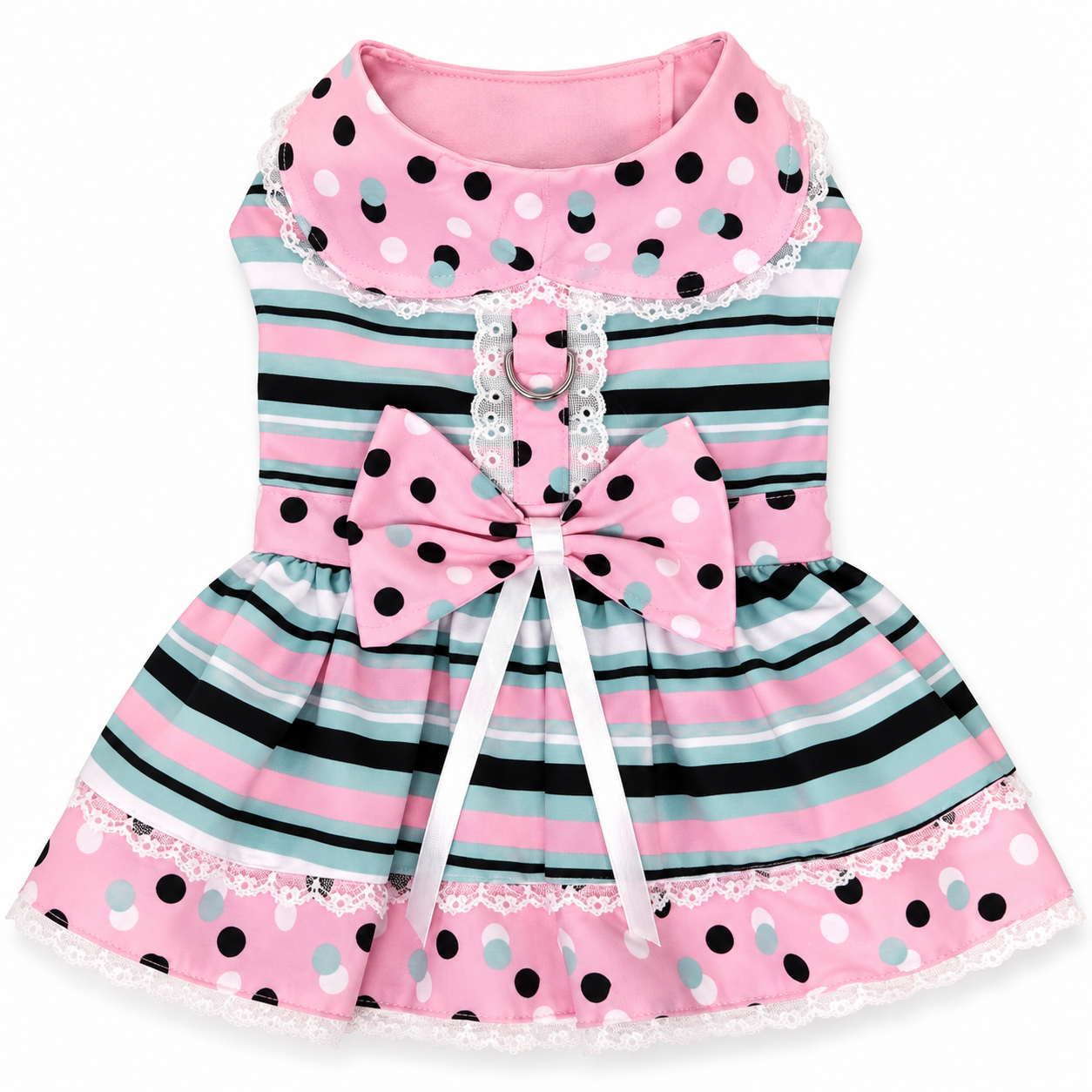 Dots & Stripes Harness Dress – Pink & Teal