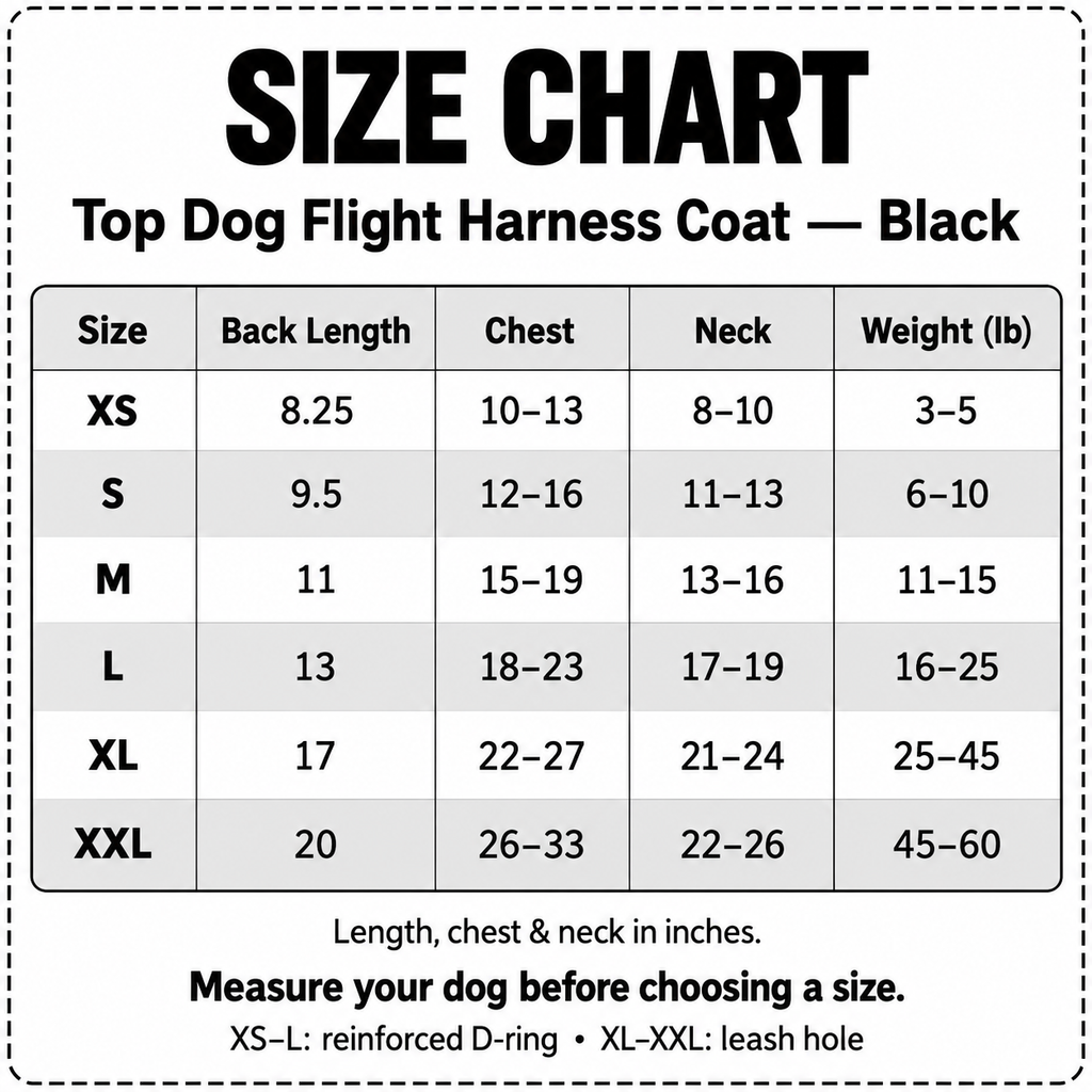 Top Dog Flight Harness Coat - Black | Doggie Design