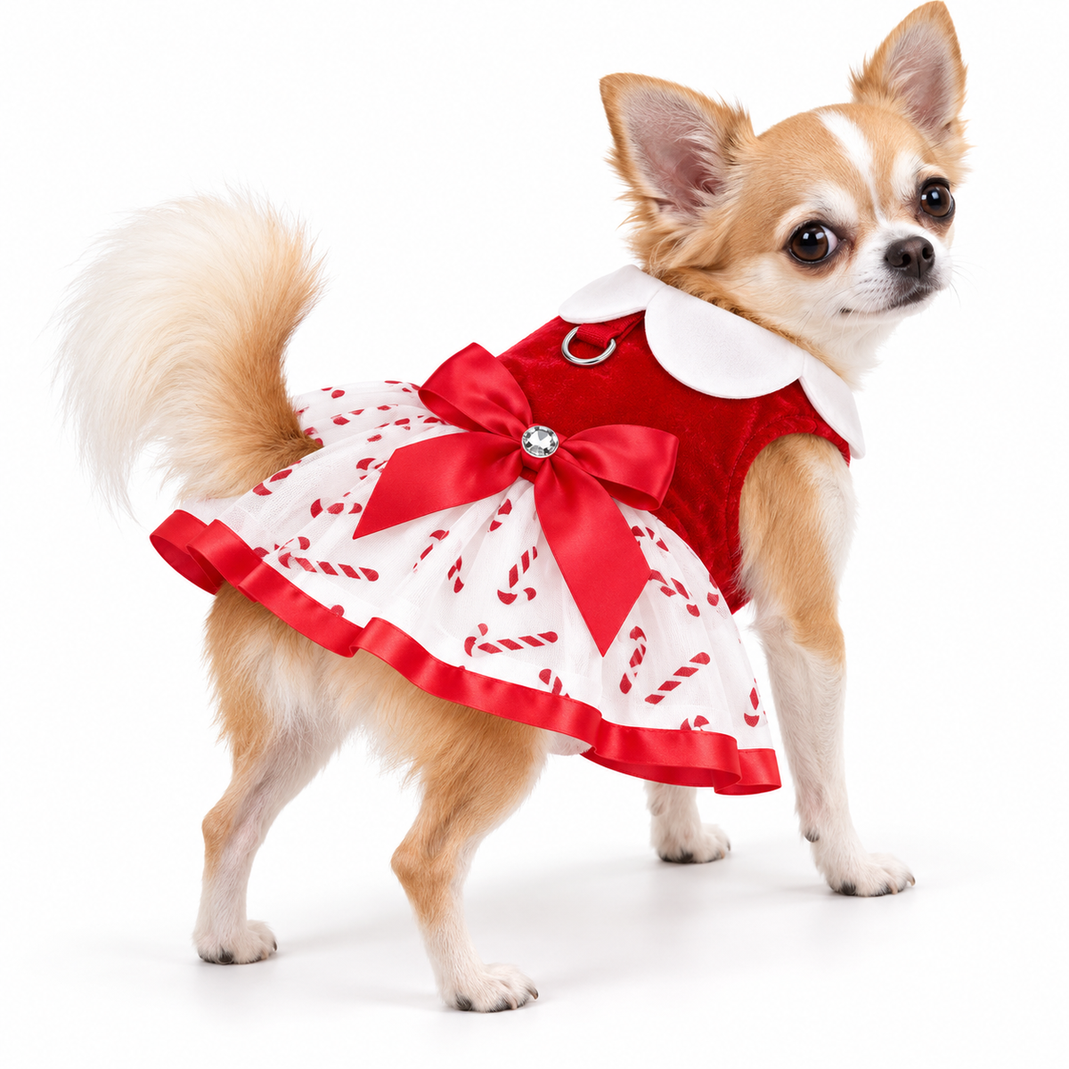 Candy Canes Holiday Dog Harness Dress with Matching Leash