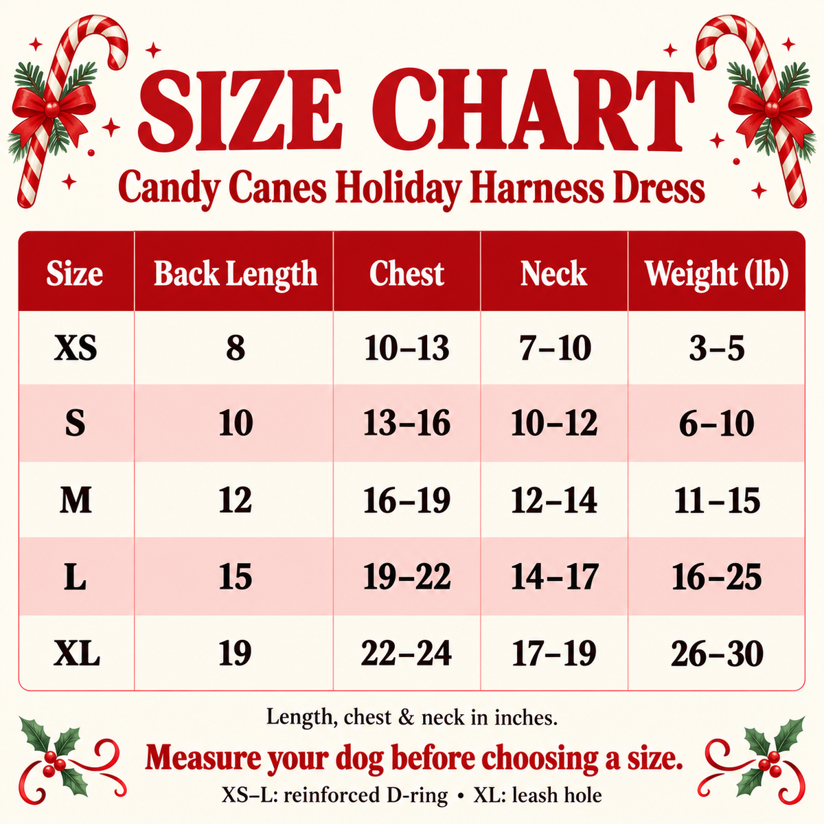 Candy Canes Holiday Dog Harness Dress with Matching Leash