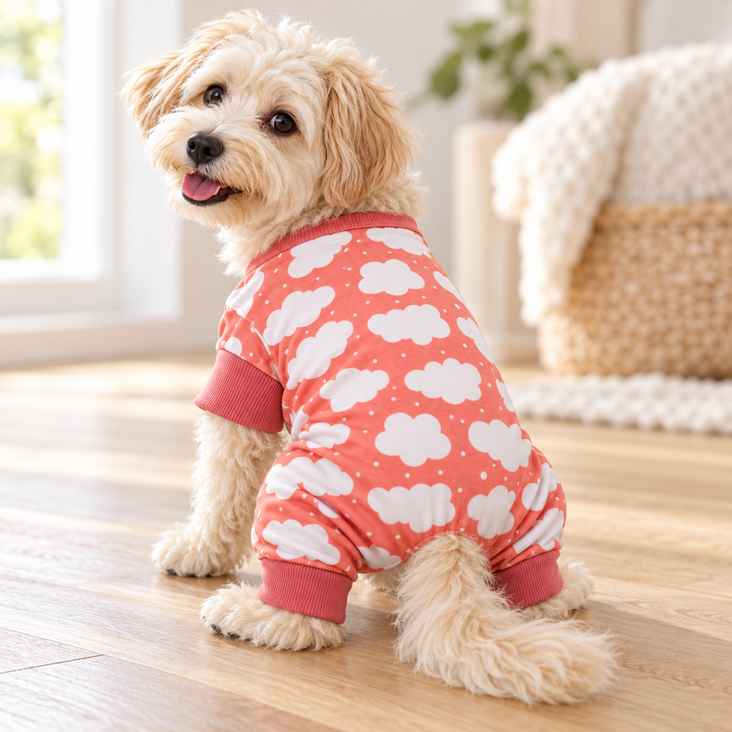 CuddlePup Dog Pajamas – Fluffy Clouds Coral