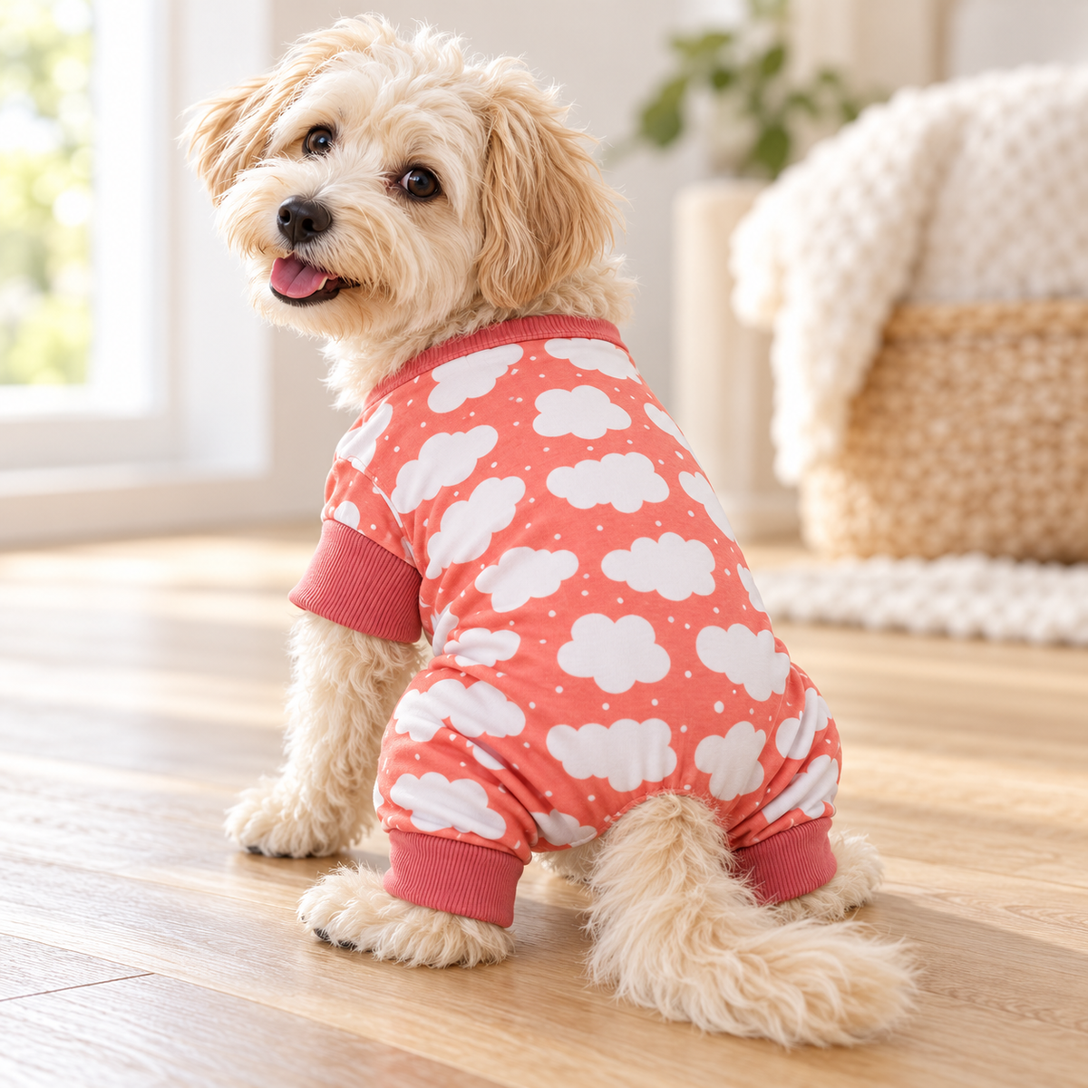 CuddlePup Dog Pajamas – Fluffy Clouds Coral