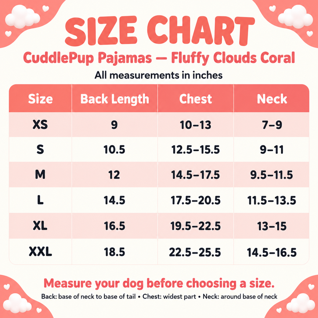 CuddlePup Dog Pajamas – Fluffy Clouds Coral