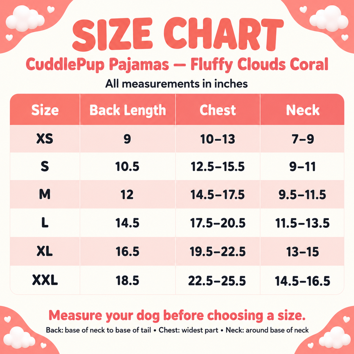CuddlePup Dog Pajamas – Fluffy Clouds Coral