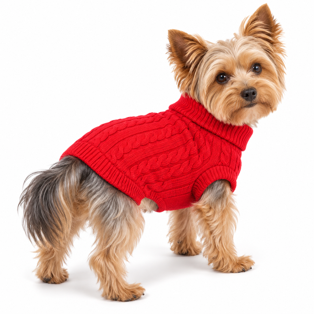 Combed Cotton Cable Knit Dog Sweater – Fiery Red