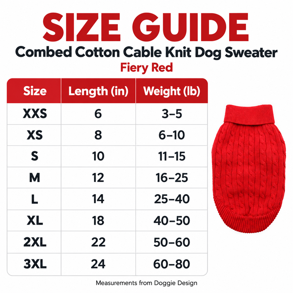 Combed Cotton Cable Knit Dog Sweater – Fiery Red