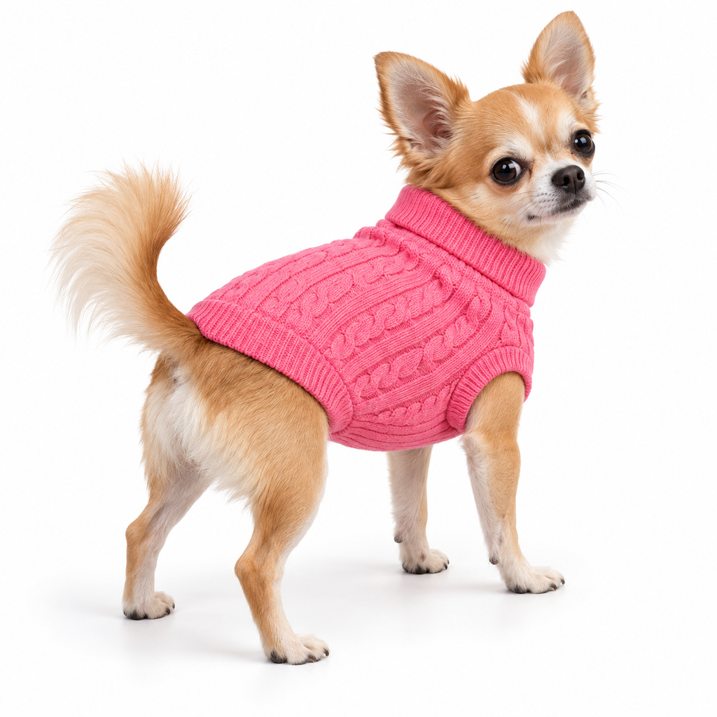 Cotton Cable Knit Dog Sweater – Candy Pink