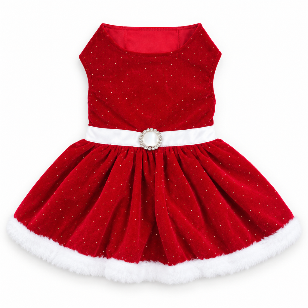 Christmas Holiday Dog Harness Dress – Red Velvet Sparkle