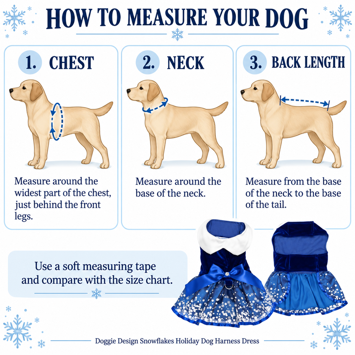Holiday Dog Harness Dress – Snowflakes