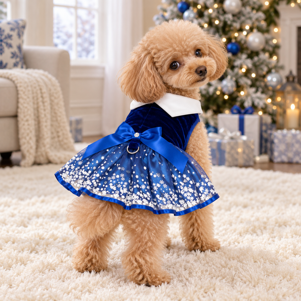 Holiday Dog Harness Dress – Snowflakes