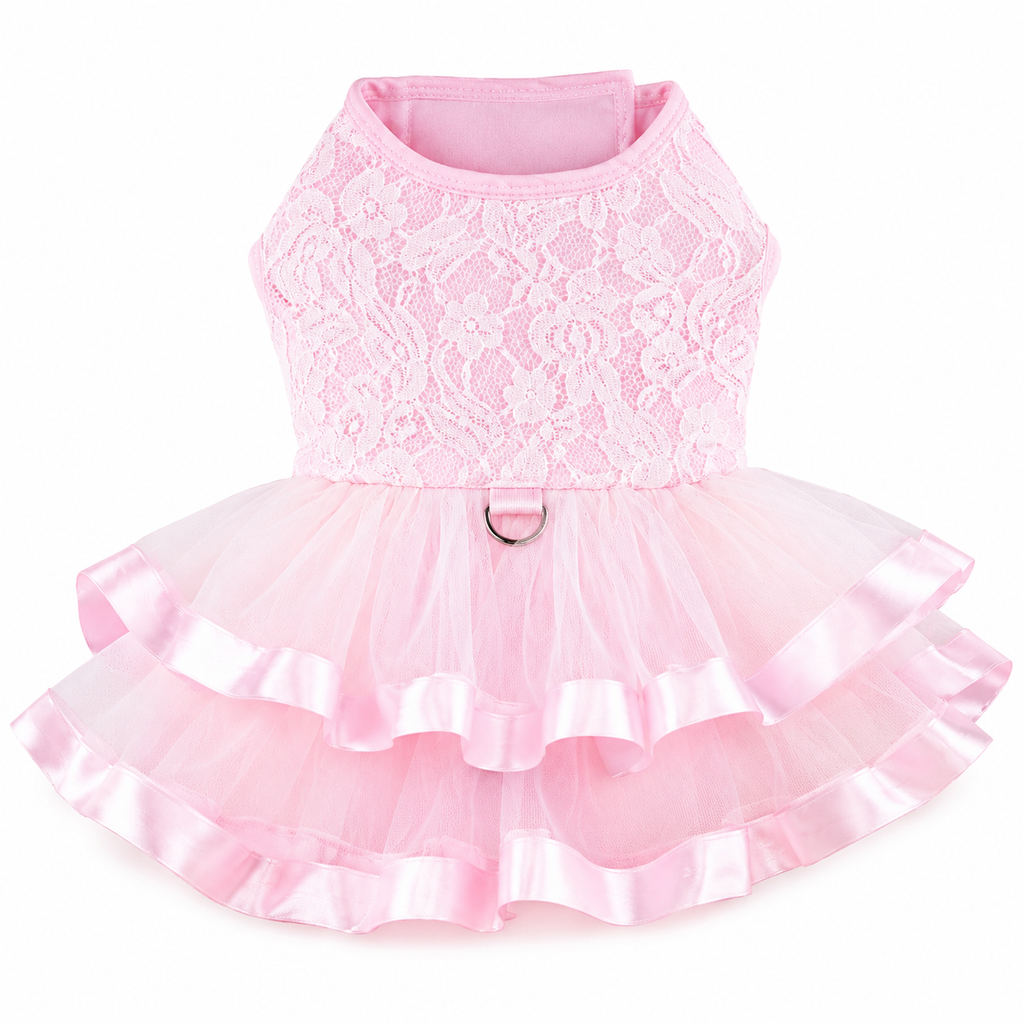 Pink Lace & Ruffles Dog Dress with Matching Leash