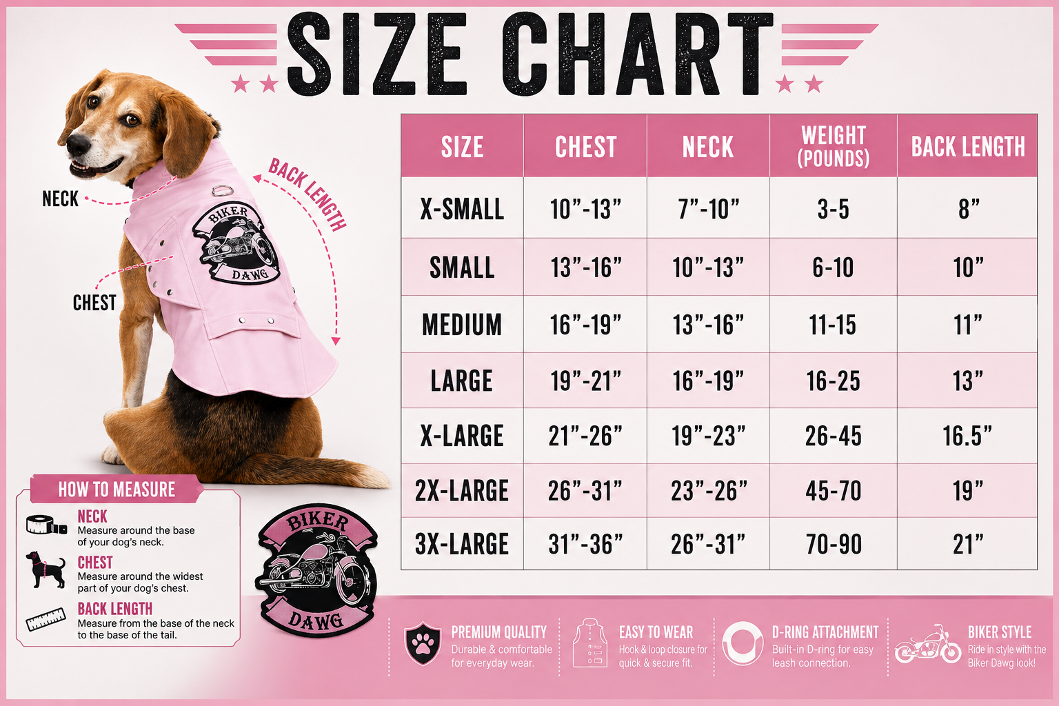 Biker Dawg Motorcycle Dog Jacket - Pink