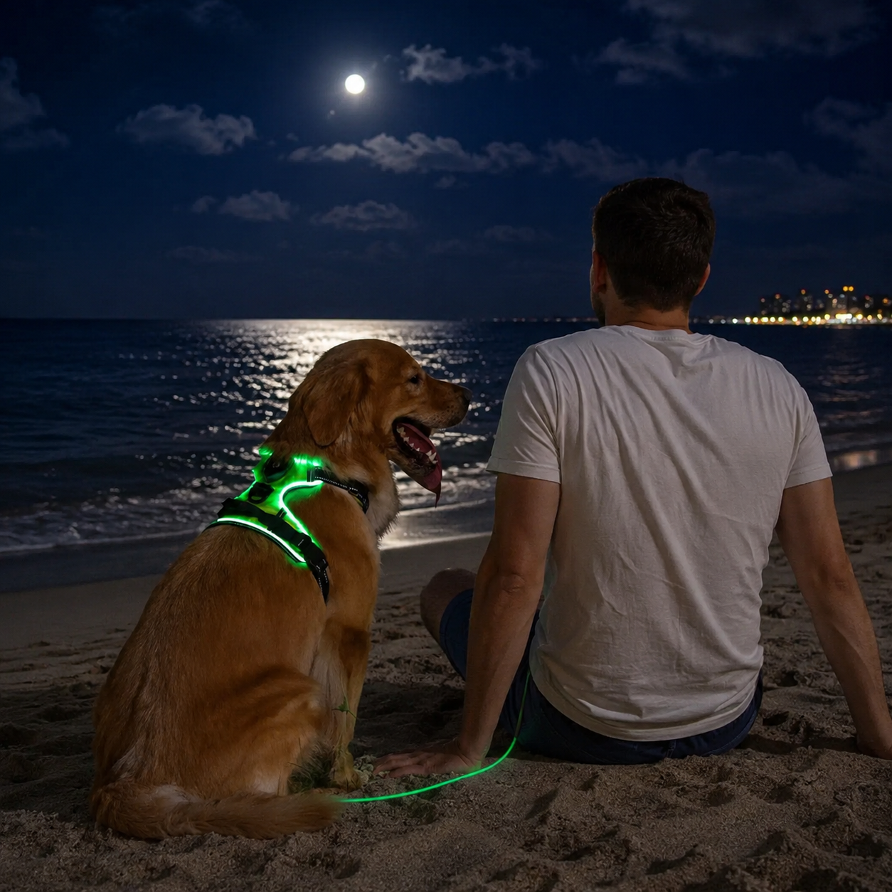 LED Light-Up Dog Harness – USB Rechargeable Glow Vest for Night Walking