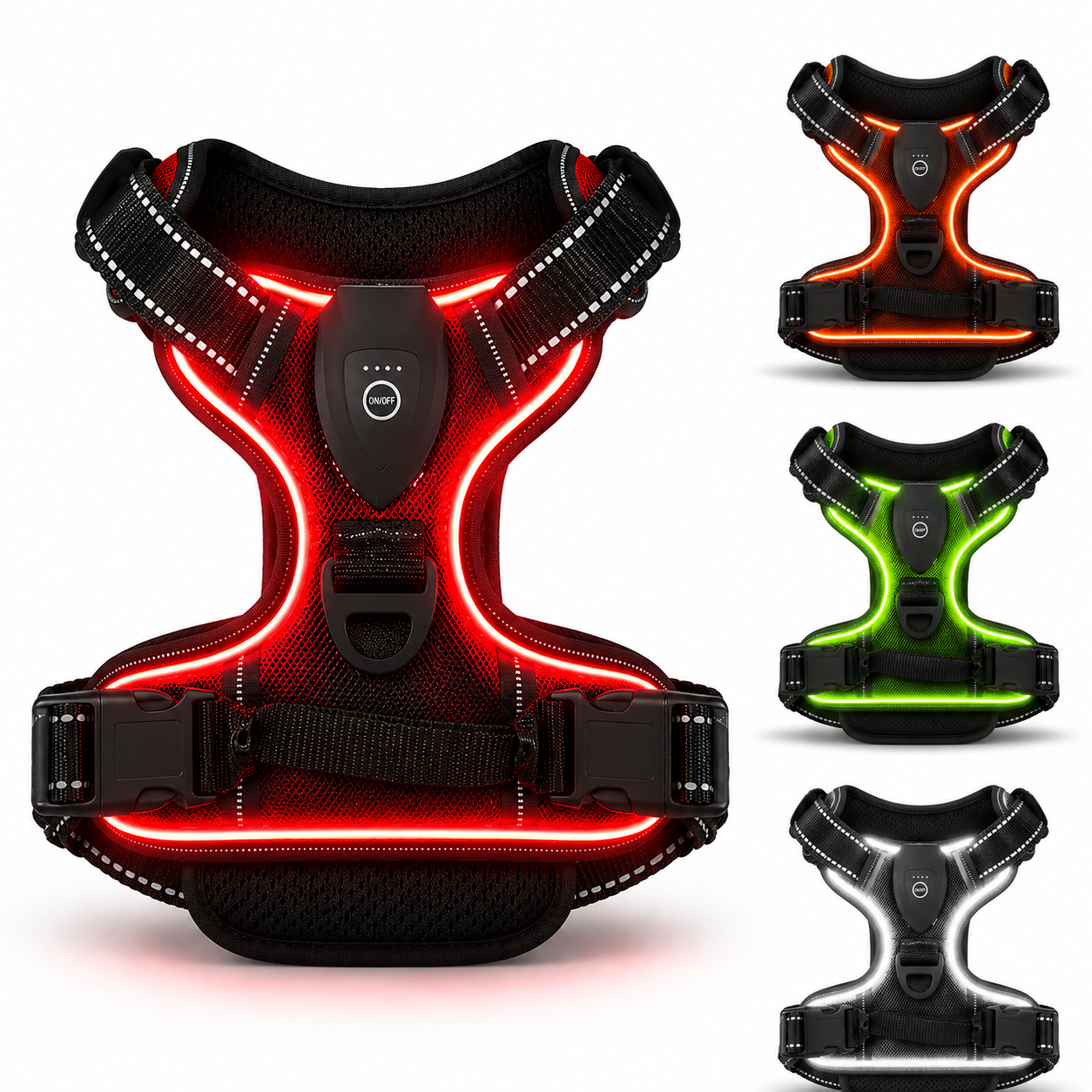 LED Light-Up Dog Harness – USB Rechargeable Glow Vest for Night Walking