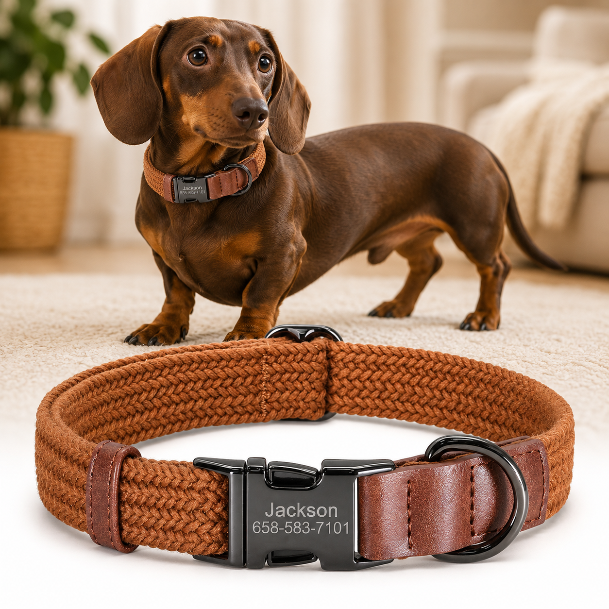 Custom Engraved Nylon Dog Collar with Name Buckle – Adjustable for Small to Large Dogs