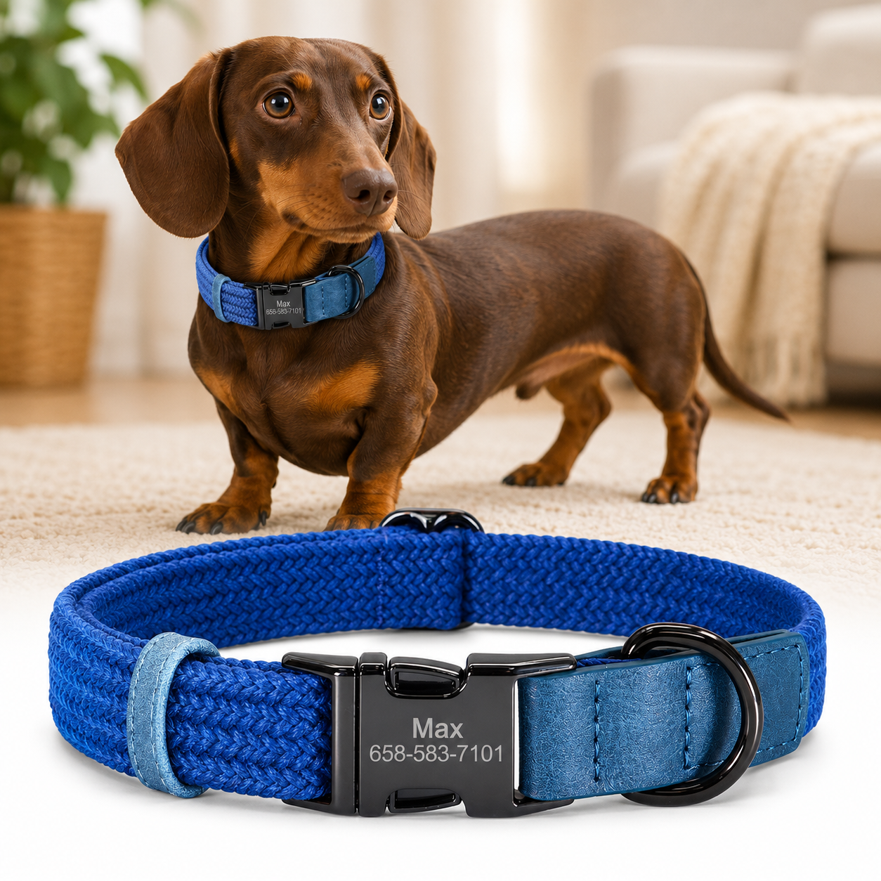 Custom Engraved Nylon Dog Collar with Name Buckle – Adjustable for Small to Large Dogs