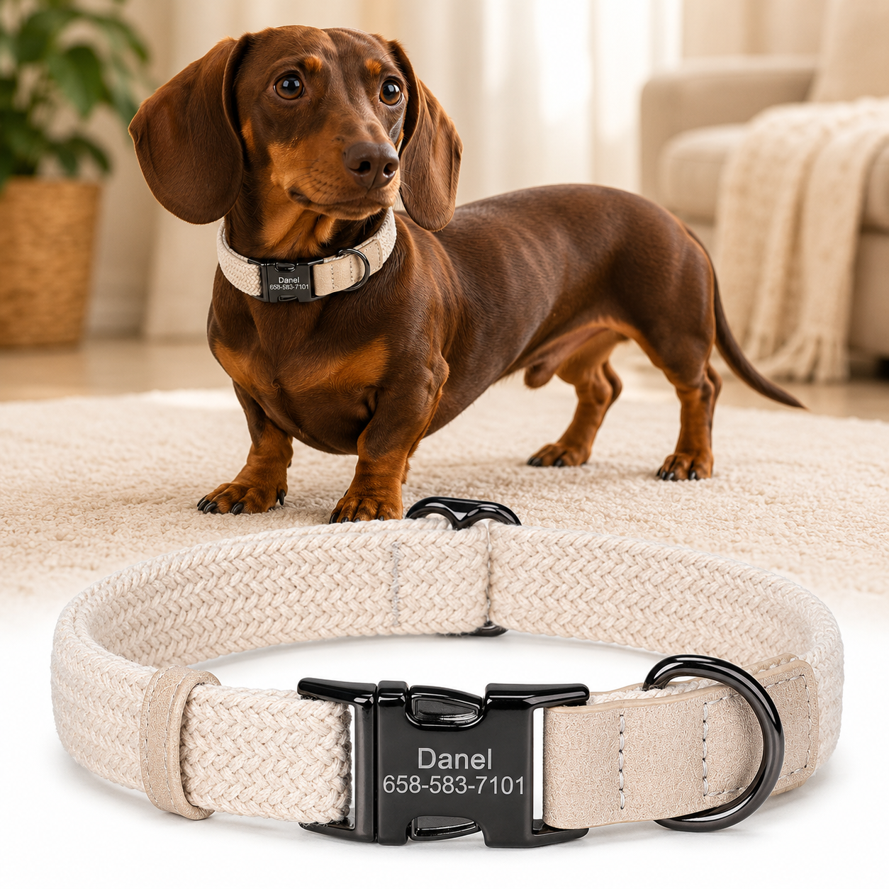 Custom Engraved Nylon Dog Collar with Name Buckle – Adjustable for Small to Large Dogs
