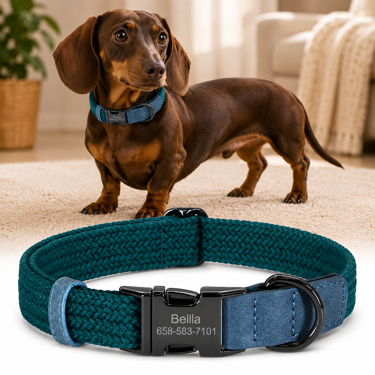 Custom Engraved Nylon Dog Collar with Name Buckle – Adjustable for Small to Large Dogs
