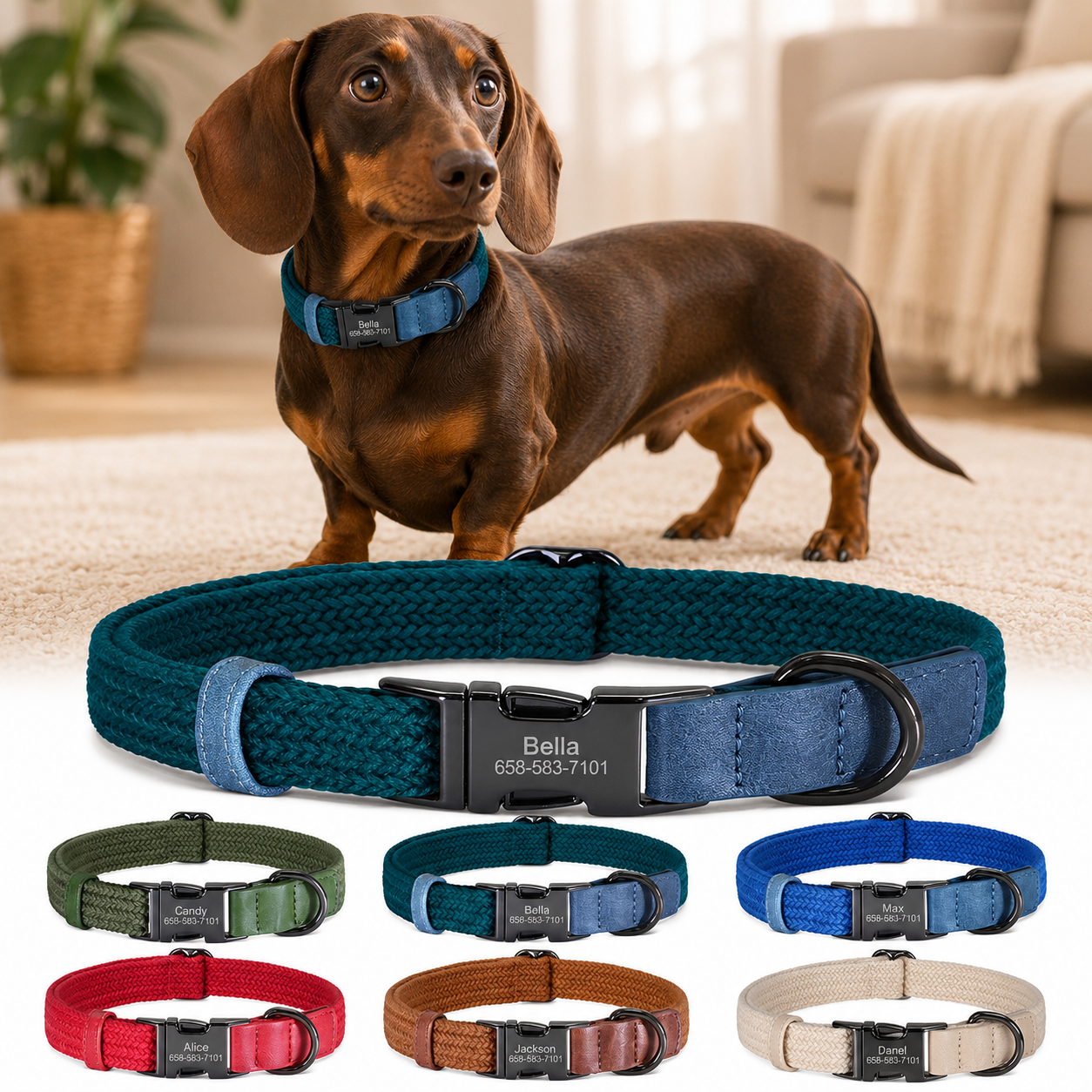Custom Engraved Nylon Dog Collar with Name Buckle – Adjustable for Small to Large Dogs