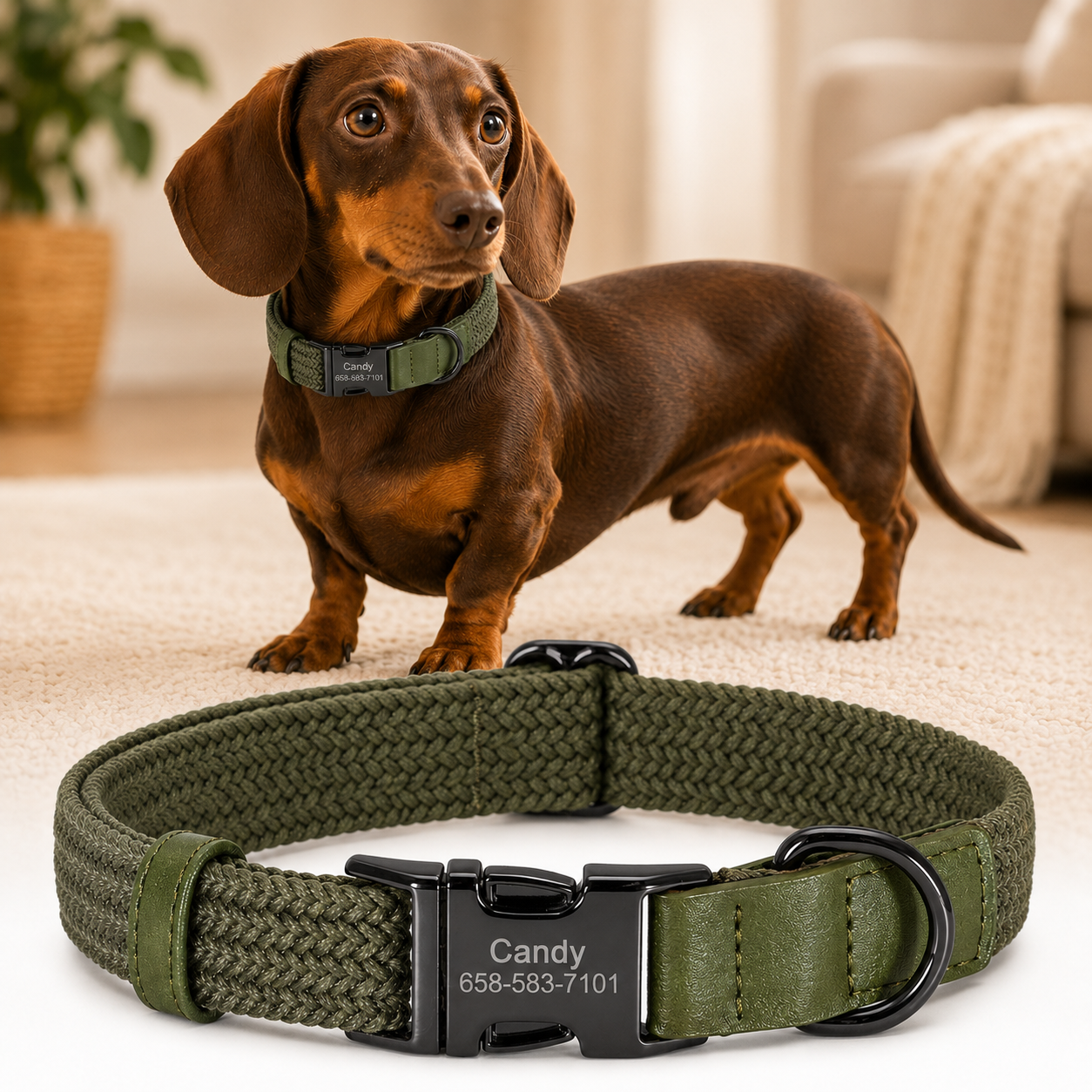 Custom Engraved Nylon Dog Collar with Name Buckle – Adjustable for Small to Large Dogs