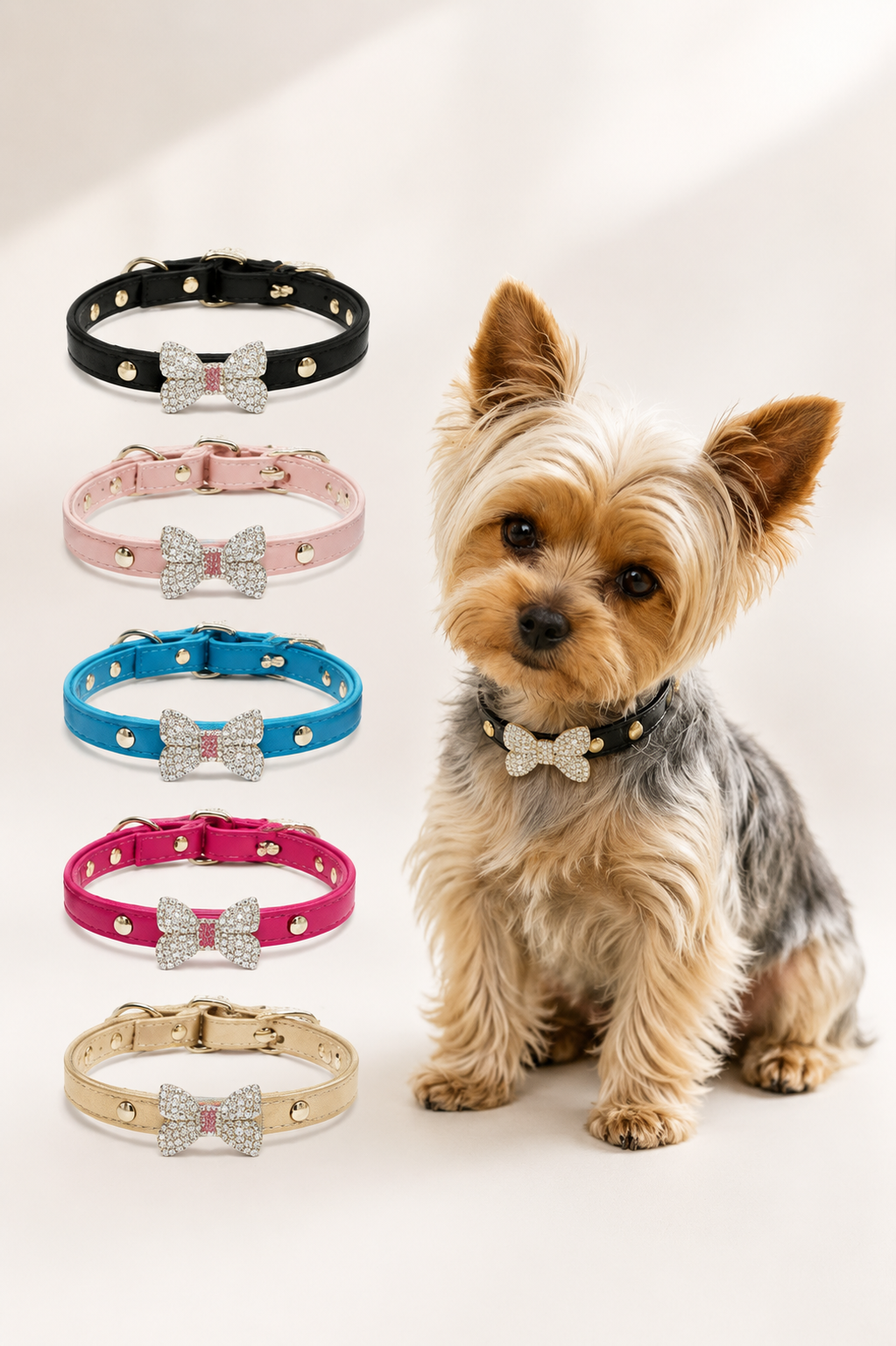 Rhinestone Bowknot Dog Collar – Elegant Bow Tie Style for Small & Medium Dogs