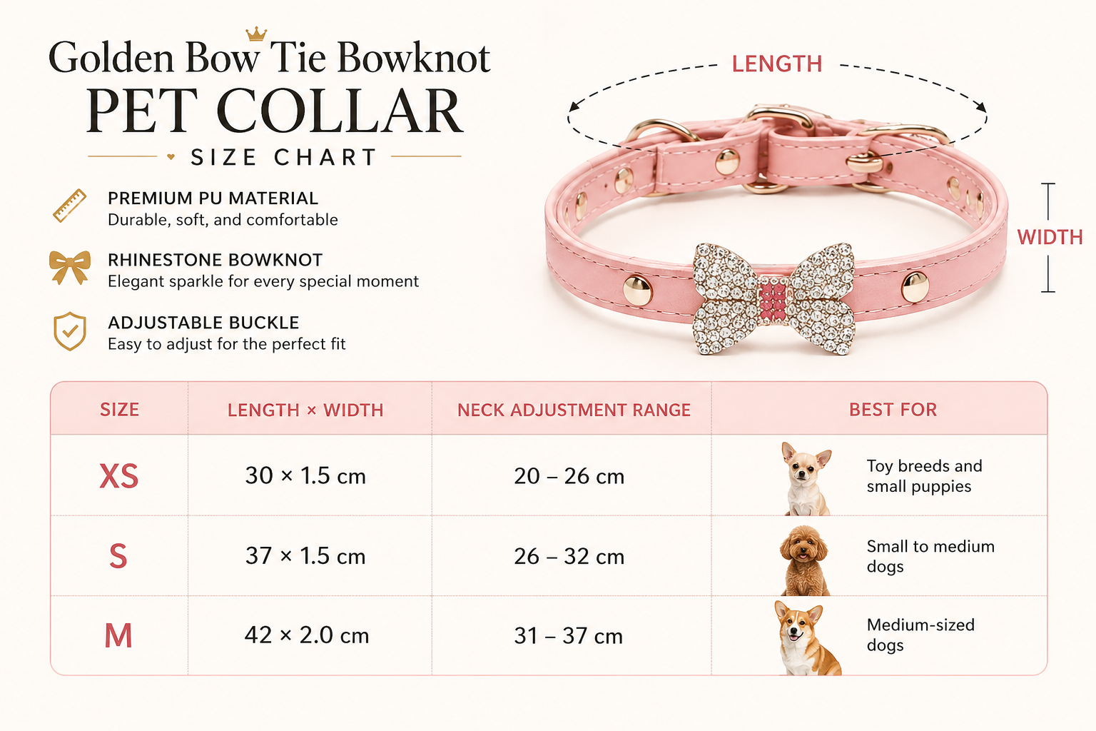 Rhinestone Bowknot Dog Collar – Elegant Bow Tie Style for Small & Medium Dogs