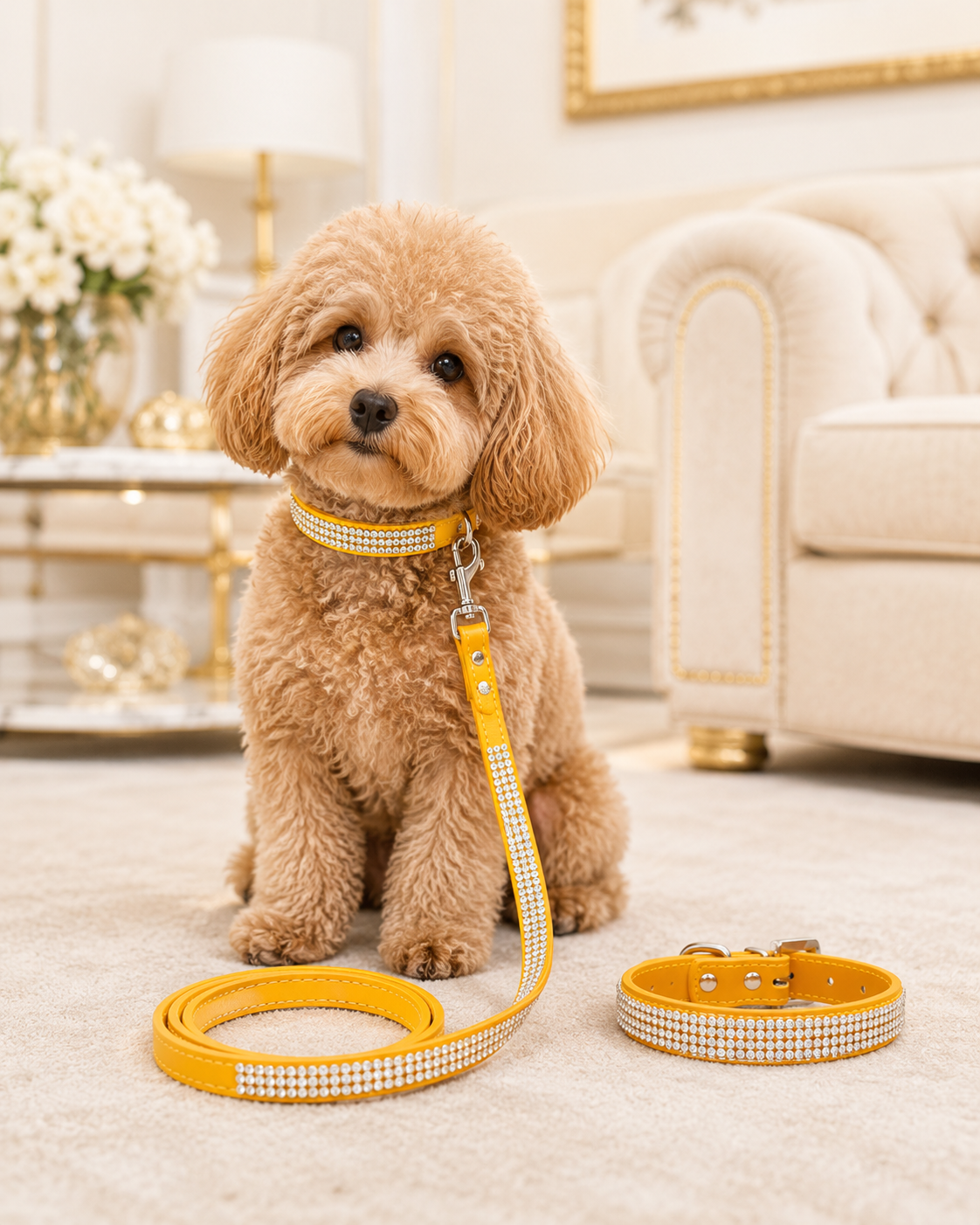 Rhinestone PU Leather Dog Collar & Leash Set – Bling Diamond Walking Lead for Small & Medium Dogs