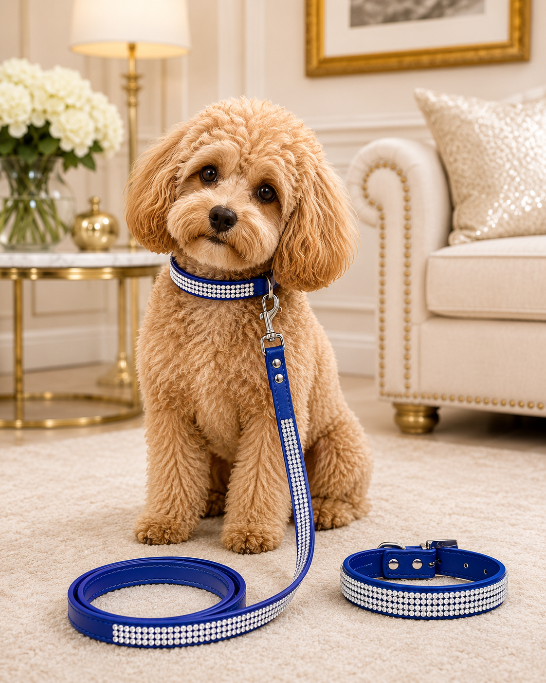 Rhinestone PU Leather Dog Collar & Leash Set – Bling Diamond Walking Lead for Small & Medium Dogs