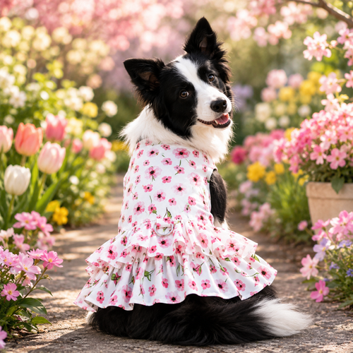 Spring Wildflower Dog Dress with Matching Leash
