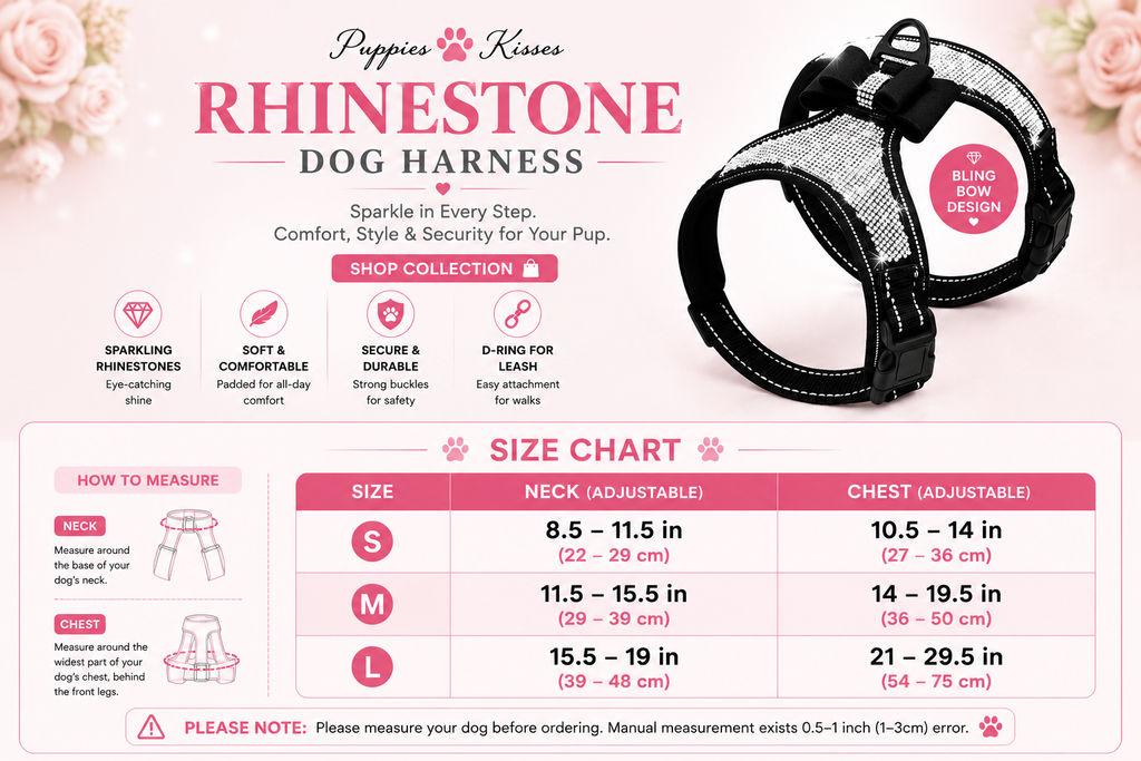 Rhinestone Bling Dog Harness with Bowknot – Reflective Nylon Vest for Small & Medium Dogs