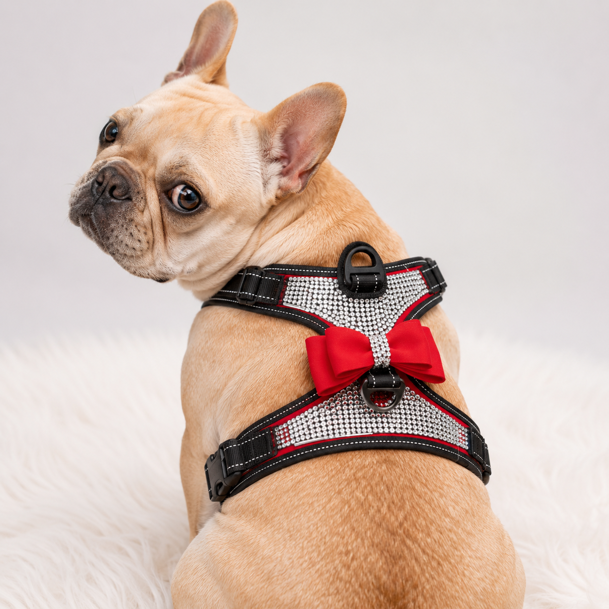 Rhinestone Bling Dog Harness with Bowknot – Reflective Nylon Vest for Small & Medium Dogs