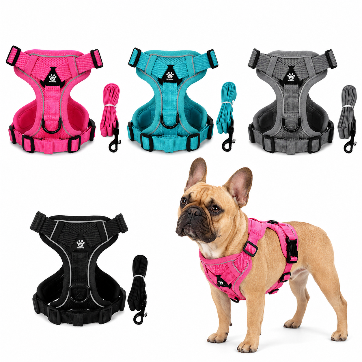 Reflective Dog Harness & Leash Set – Adjustable Vest for Small & Medium Dogs