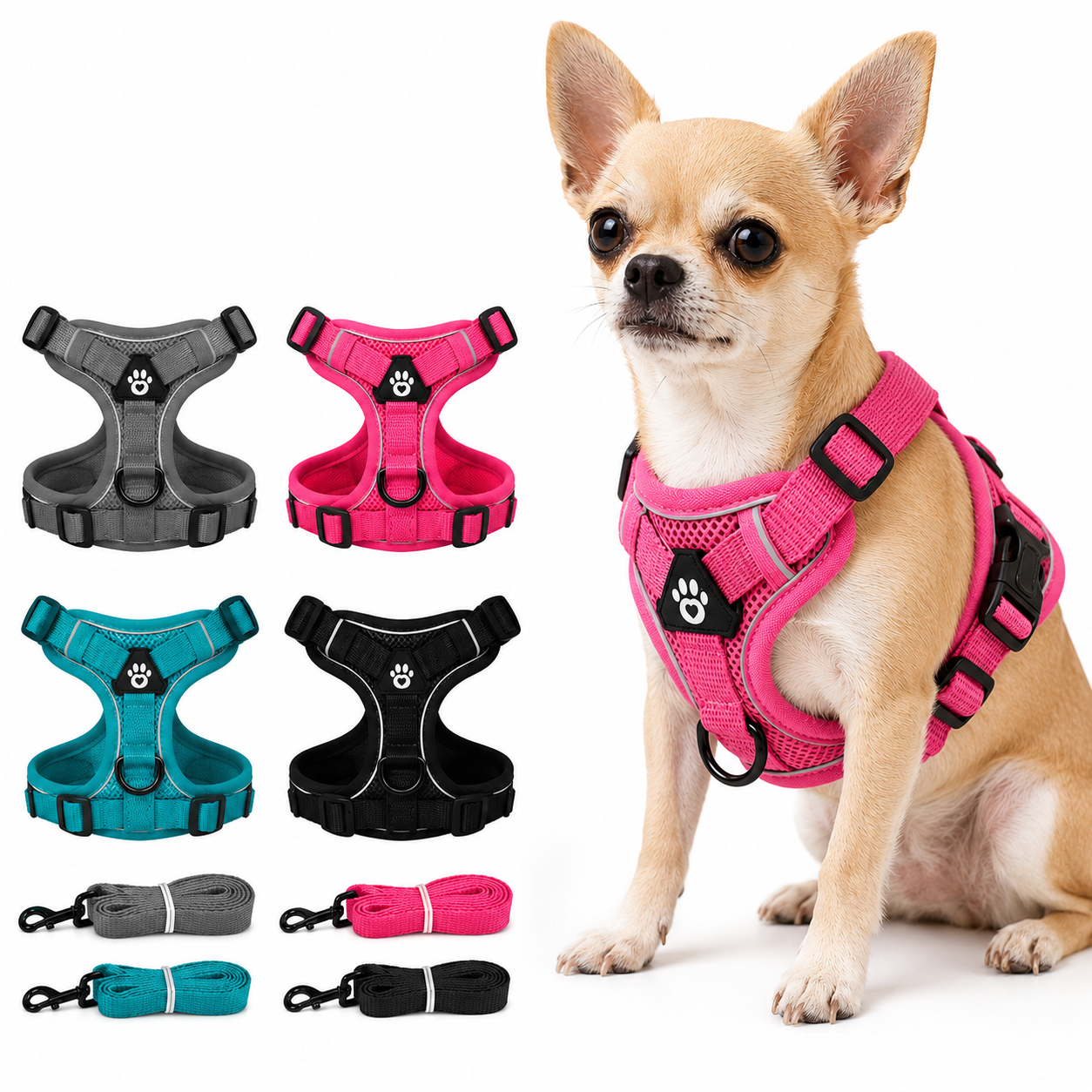Reflective Dog Harness & Leash Set – Adjustable Vest for Small & Medium Dogs