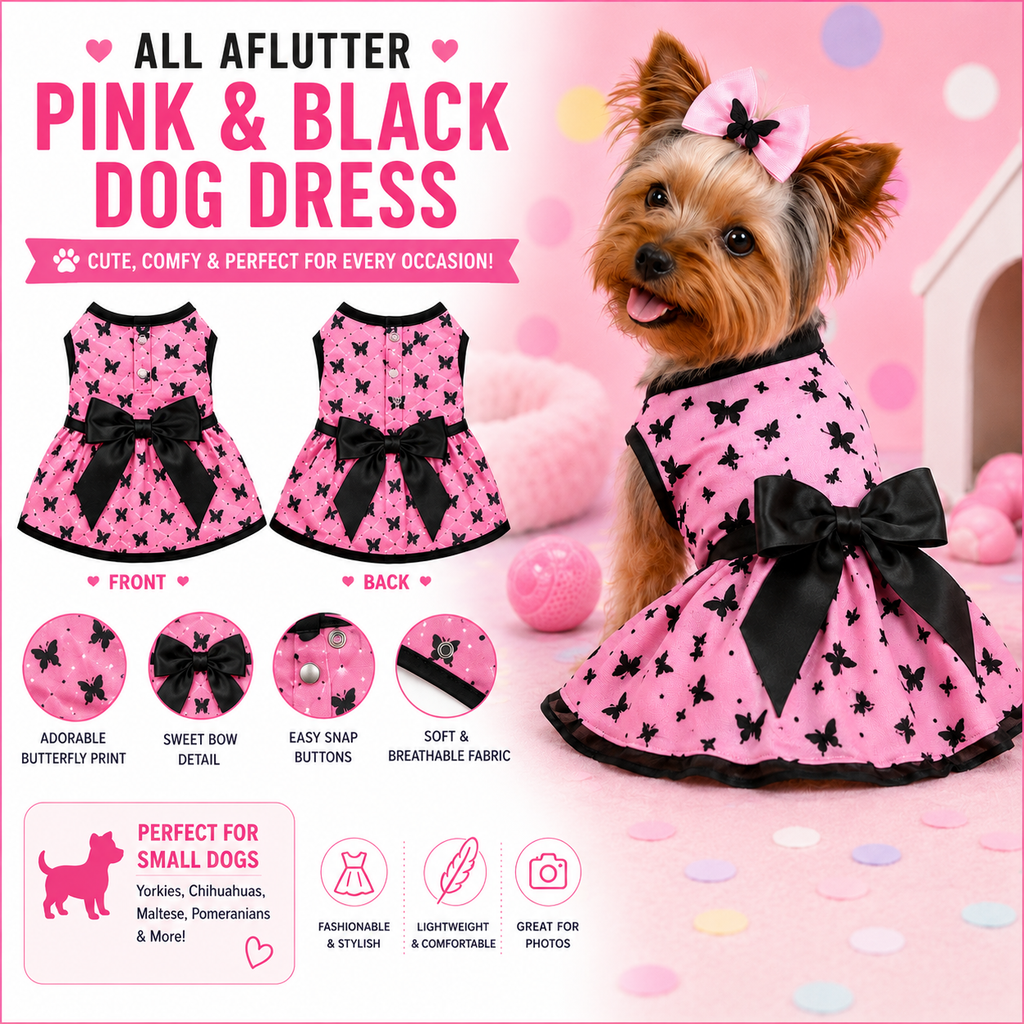 All Aflutter Pink & Black Dog Dress