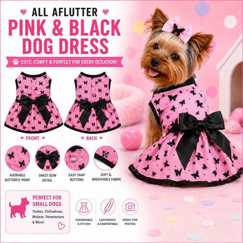 All Aflutter Pink & Black Dog Dress