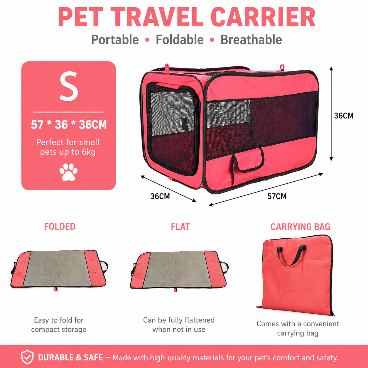 Foldable Pet Car Carrier Cage