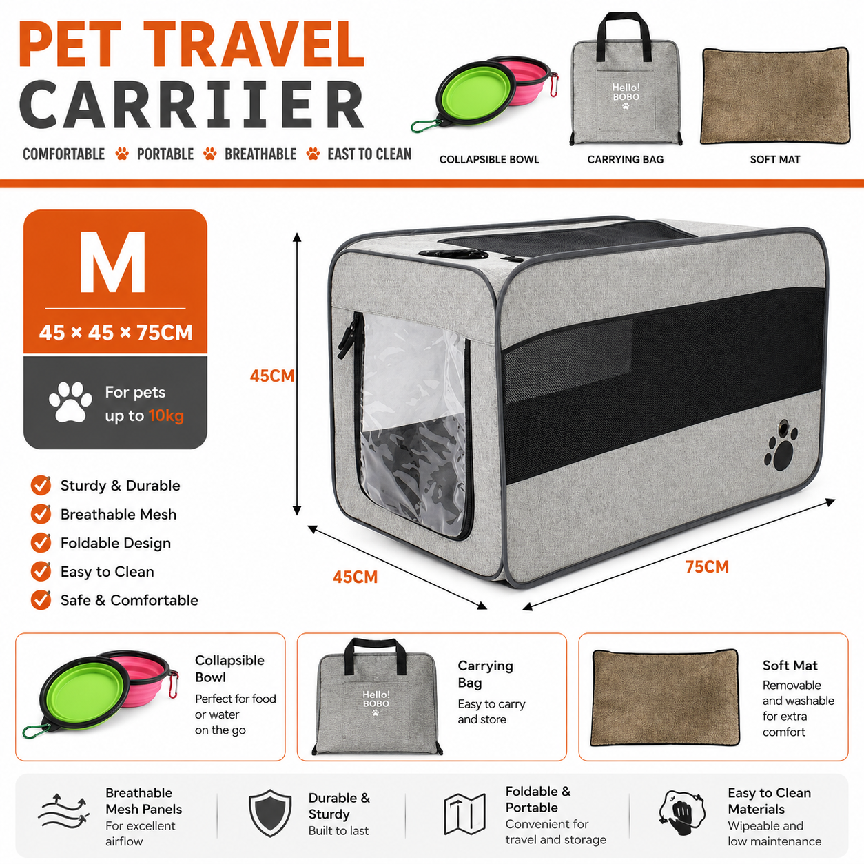 Foldable Pet Car Carrier Cage